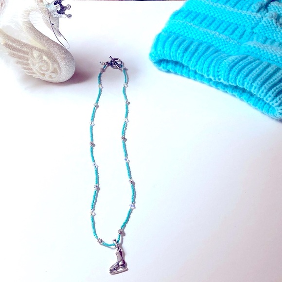 Handmade Skaters Waltz Glass Swarovski Aqua Christmas Necklace - Picture 6 of 12